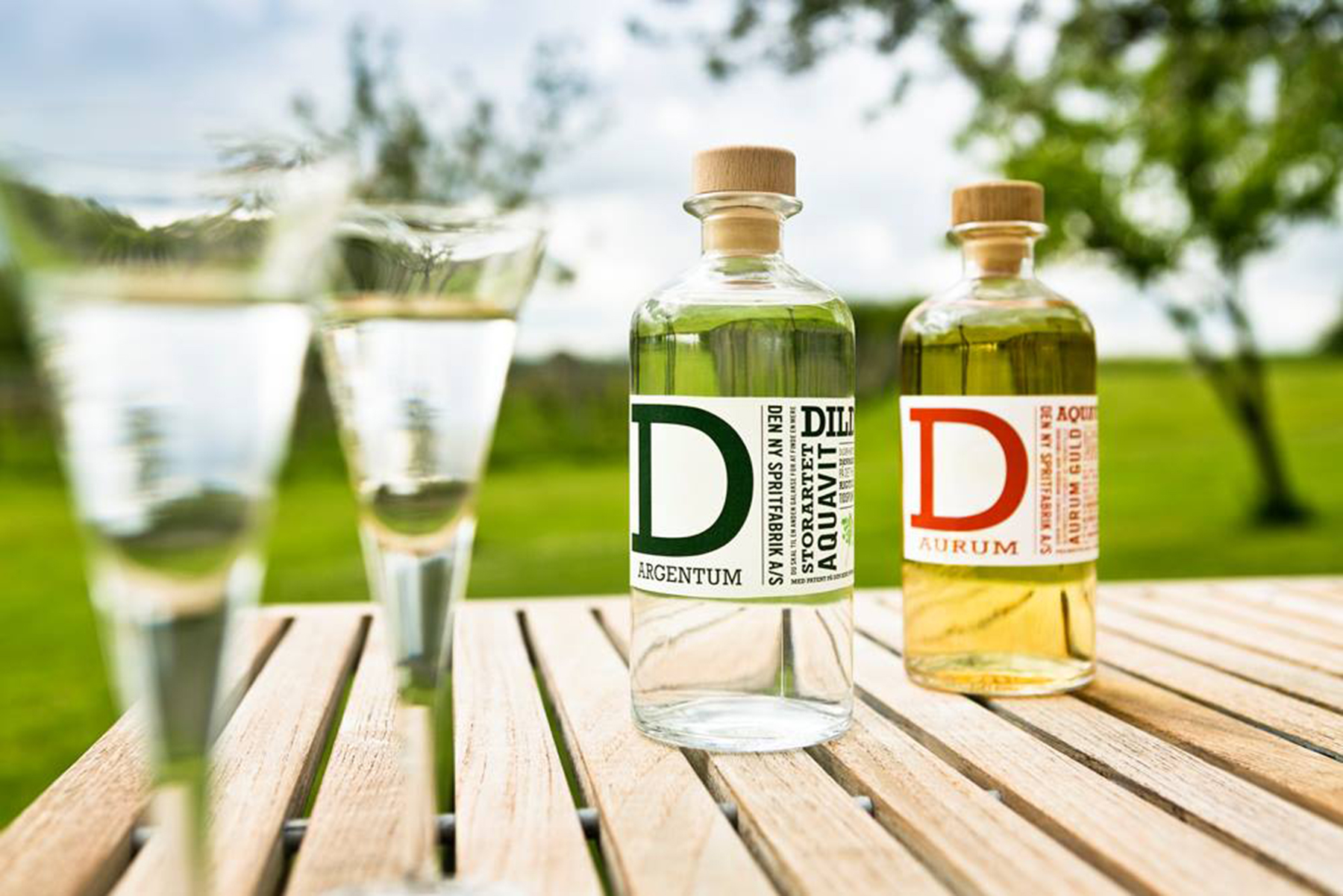 dill snaps på bord med glas