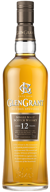 Glen grant 12 en flaska whisky med brun etikett