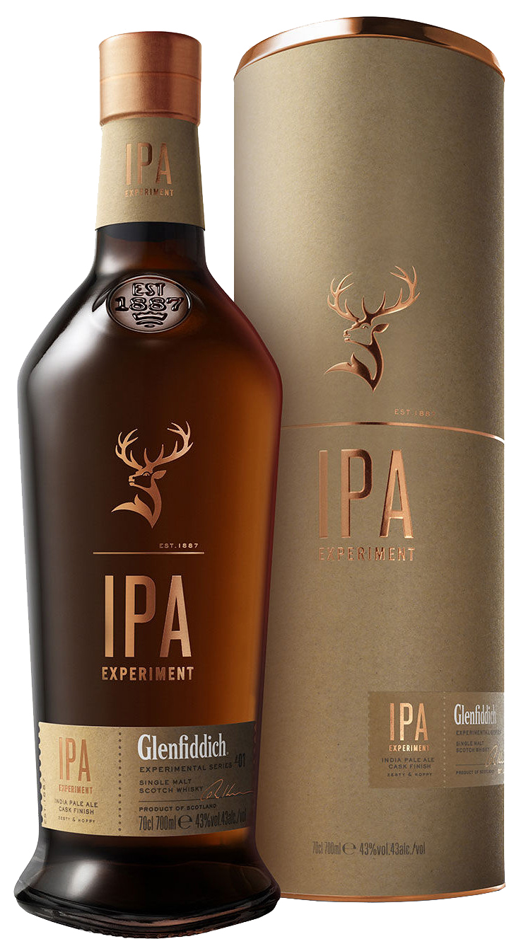 en flaska ipa glenfiddich med rör