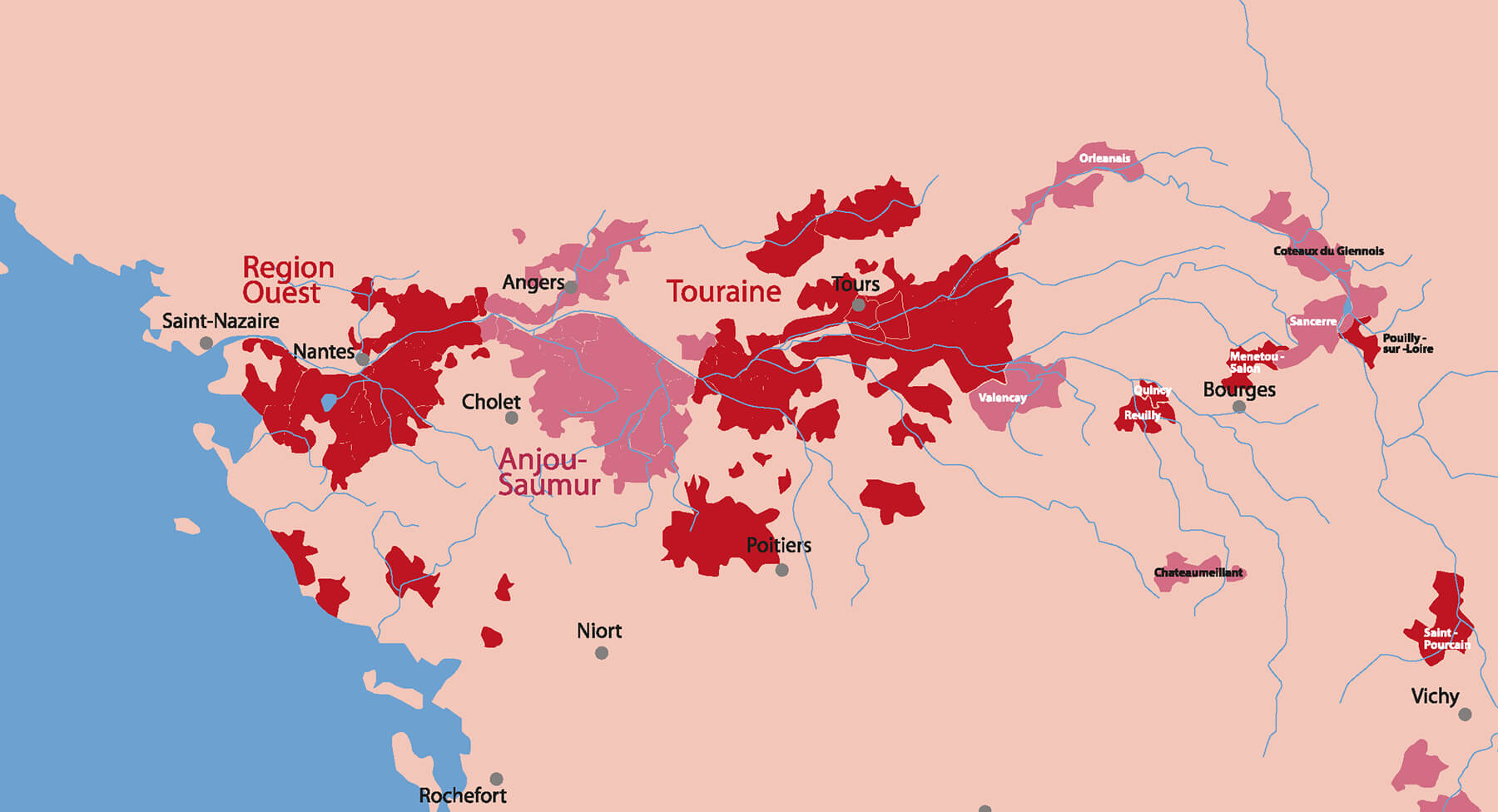 en karta över loires vindistrikt