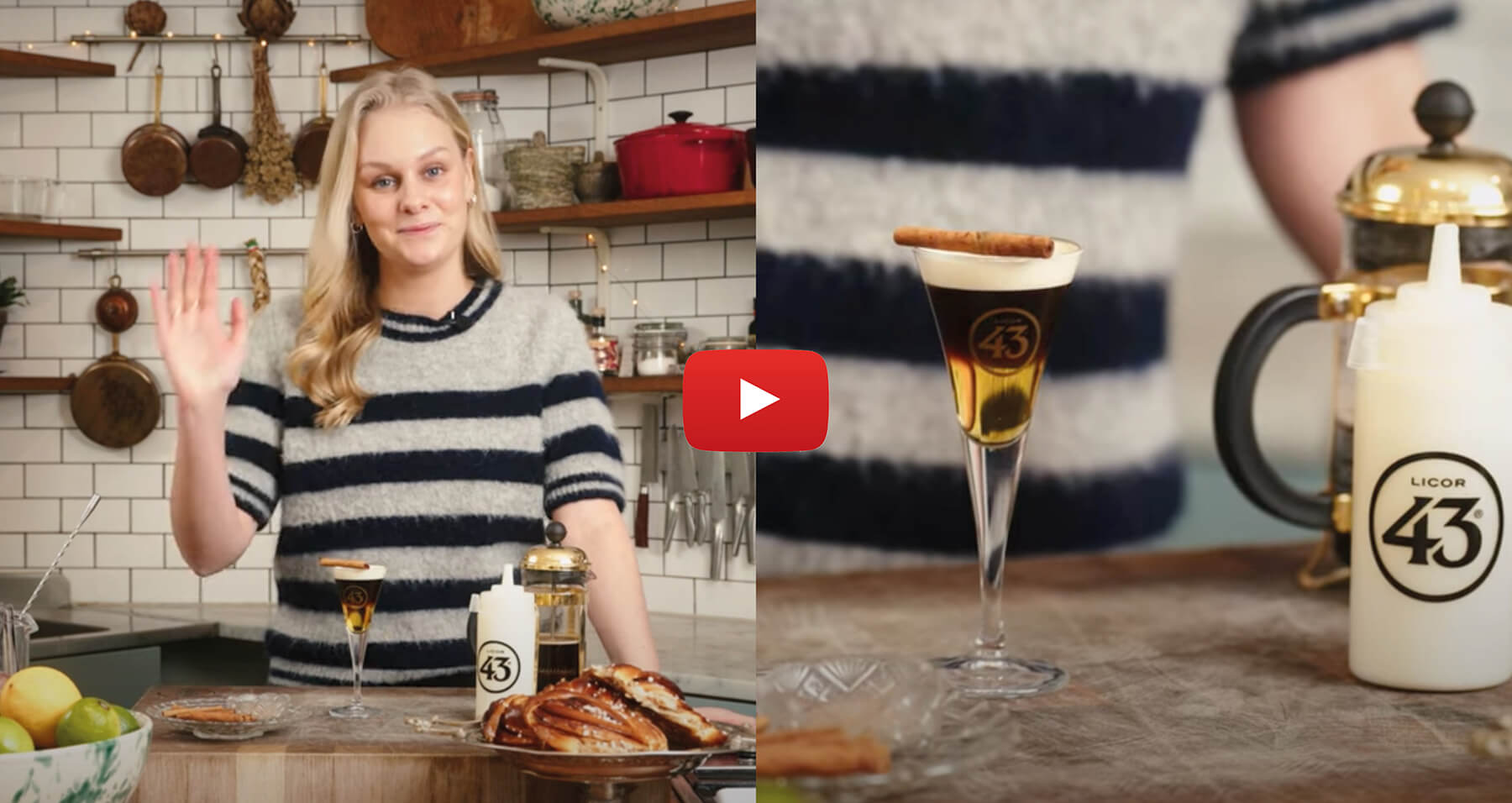 julia och en kanelbulle shot med licor 43