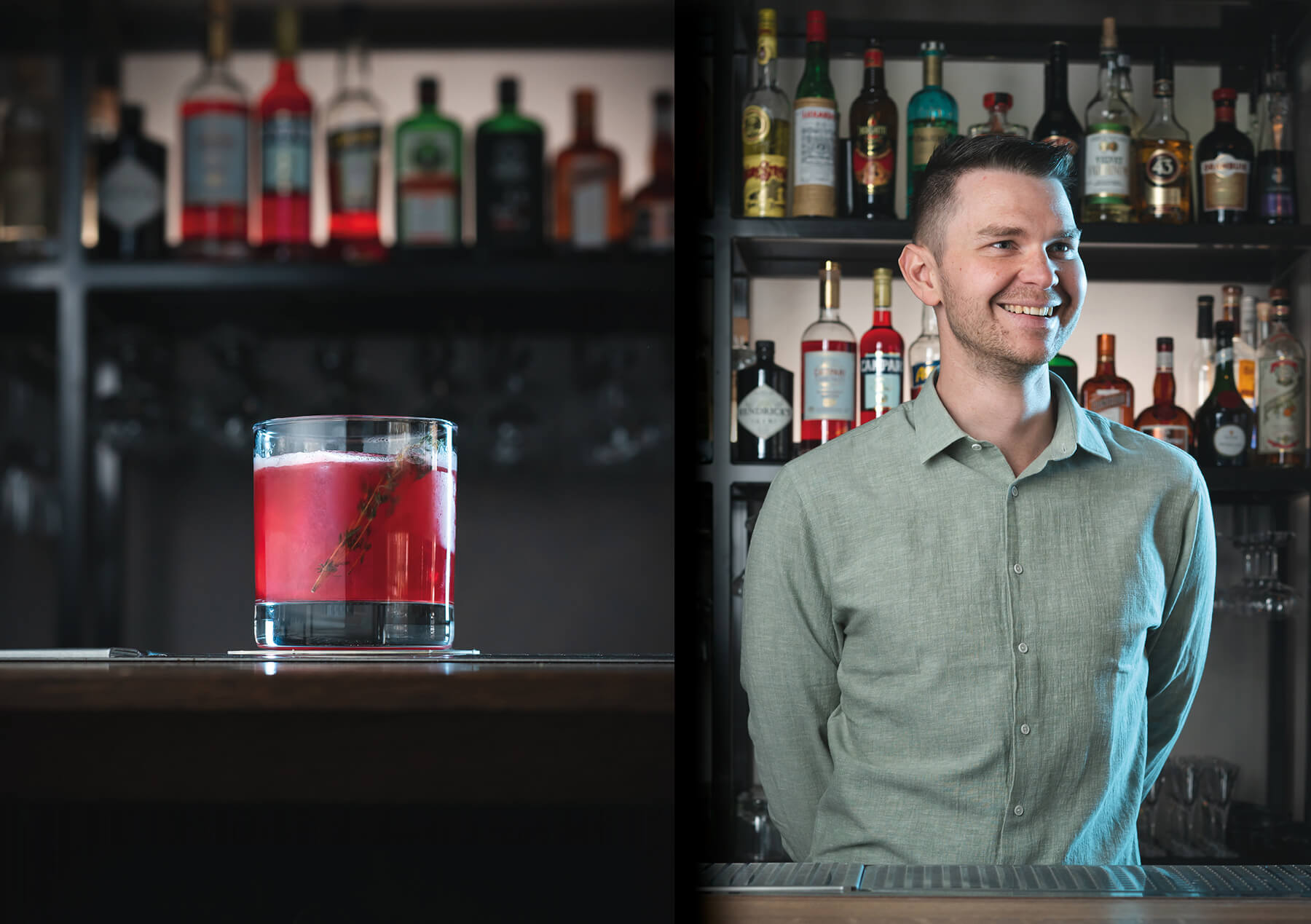 PAtrik Zeedish med drinken Lingon på restaurang BRUK