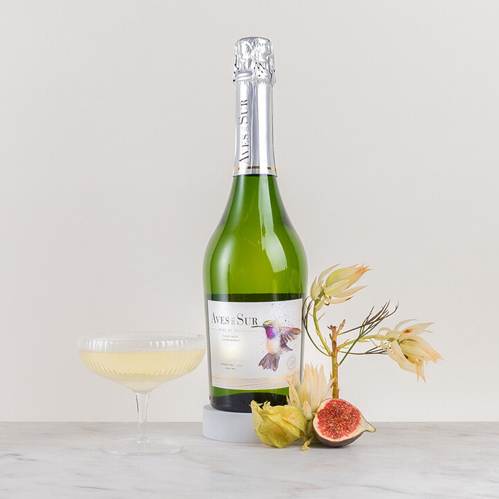 en flaska bubbel med ett glas mousserande vin tillsammans på ett bord med små växter