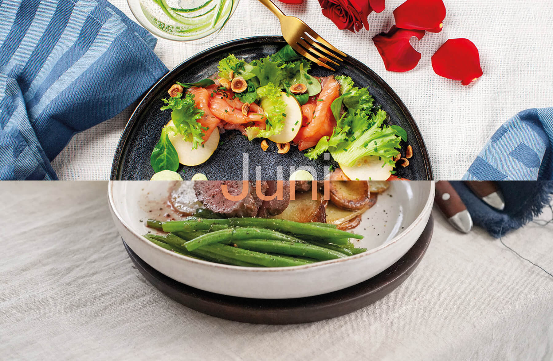 en kostig tvådelad maträtt med juni