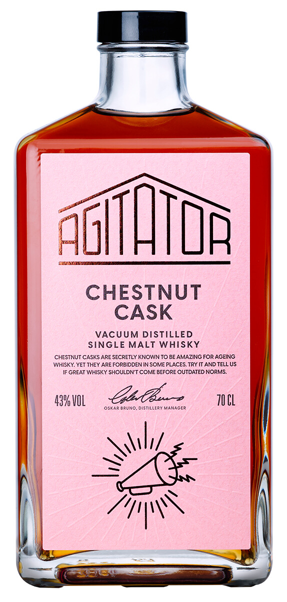 en flaska whisky med rosa etikett från sverige