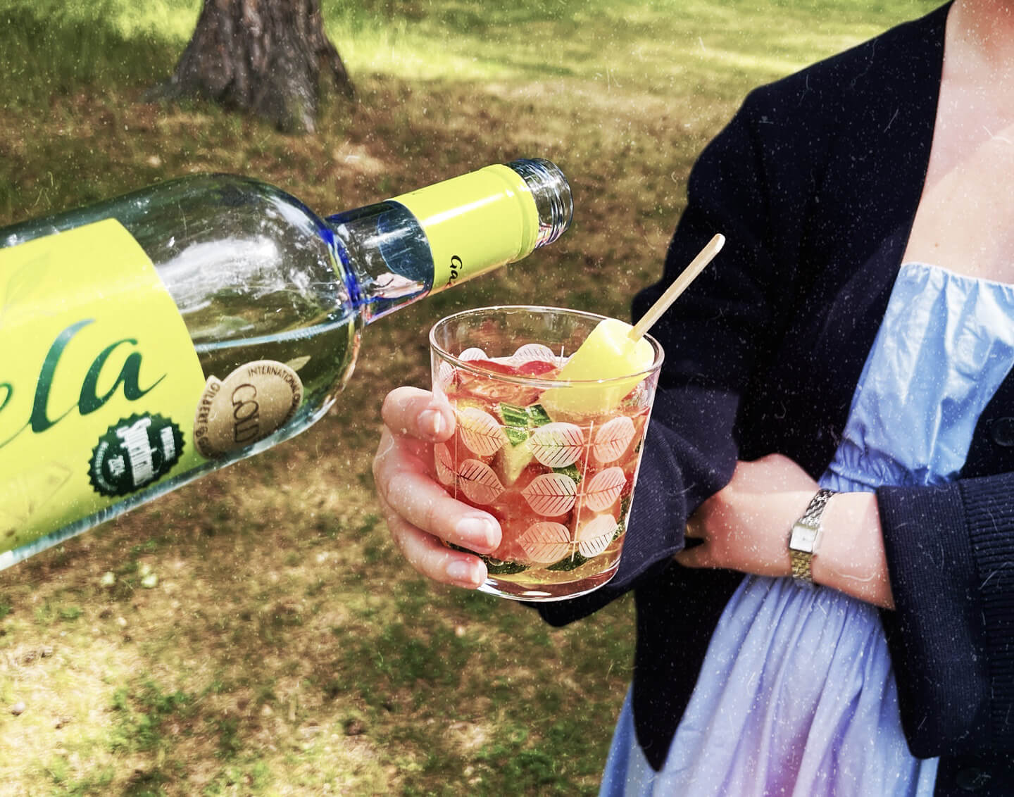 en drink med ispinne i