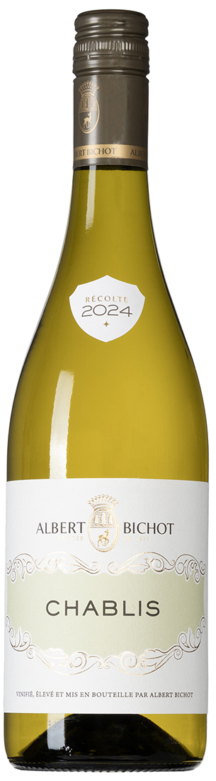 en flaska chablis grön med vit etikett