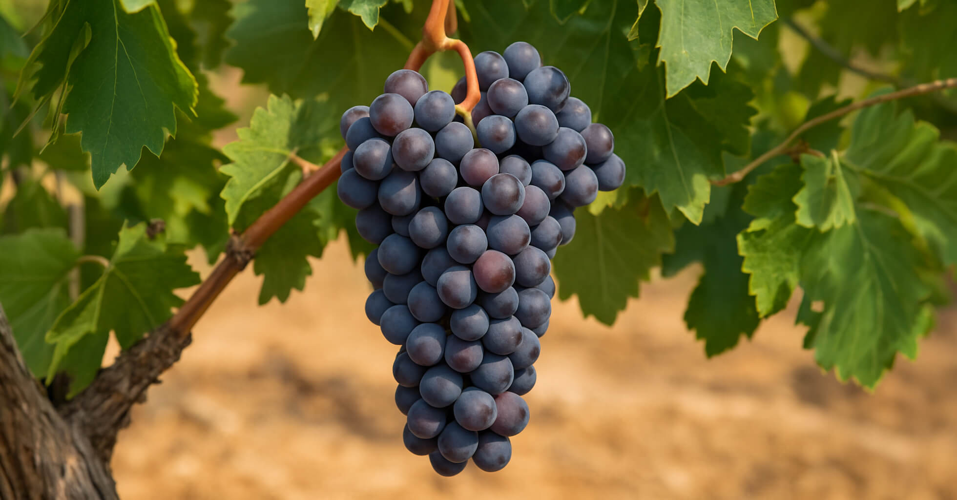 druvor som hänger på en vinstock av druvan grenache